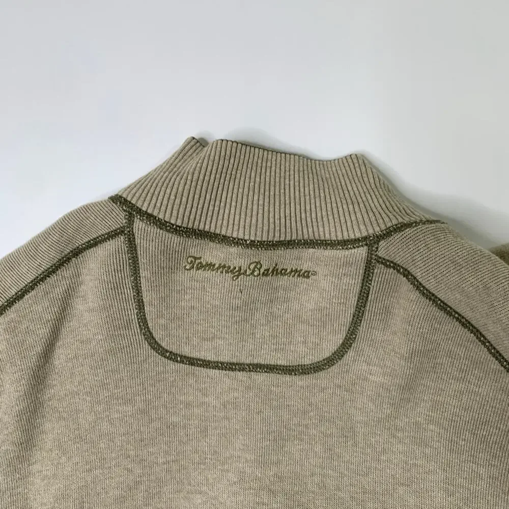 Tommy Bahama Sweater Mens L Large Ivy Tan Flip Side Classic 1/4 Zip Reversible